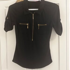 Guess Black Button Down Shirt with Gold Accents